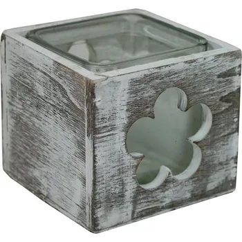 Svícen GOBA kytka patina dřevo-sklo 9 × 9 cm