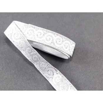 Stuha Stříbrný prýmek se stříbrnými vlnami - šíře 1,5 cm