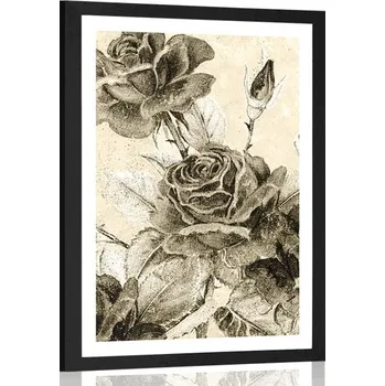 Plakát Dovido Plakát s paspartou vintage kytice růží v sépiovém provedení