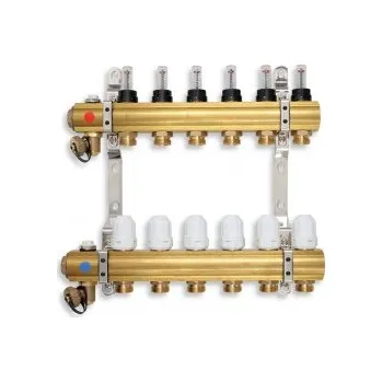 rozdělovač topení Rozdělovač RZP05S s termostatickými ventily a reg. šroubením s průtokoměry, 5 okruhů