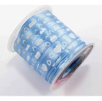 Stuha Saténová stuha se srdíčky - modrá, bílá - šíře 1cm