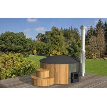 Koupací sud Koupací sud Hot tub DLX 200cm s šedou vložkou + LED + bubble systém + thermokryt + Doprava zdarma