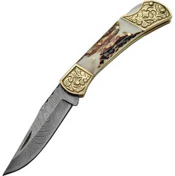 kapesní nůž Zavírací nůž Damascus Stag Engraved Bolster