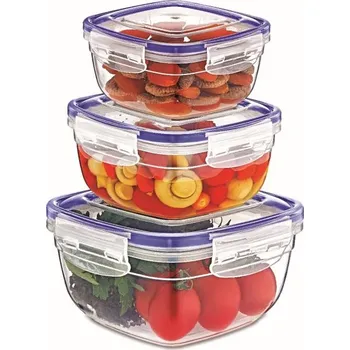 Dóza na potraviny box-sada 3ks, čtverc.klick 1,5-0,9-0,5l netekoucí, plast