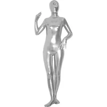 Metalický lesklý zentai celotělový obleček Stříbrná L unisex