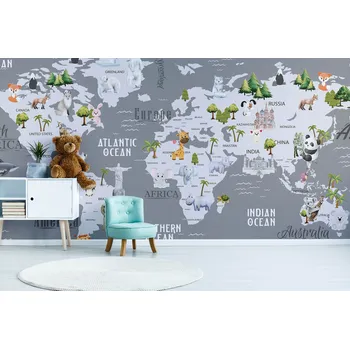 Malvis ® Tapeta Mapa se zvířaty dětská Vel. (šířka x výška): 216 x 140 cm