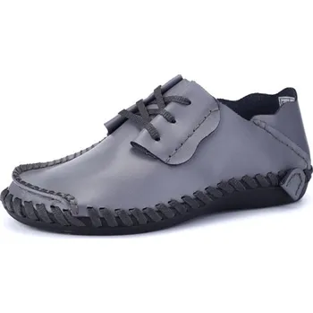 Pánské mokasíny Kožené pánské boty se šněrováním a dekorativním šitím Barva: Šedá, Velikost: 41