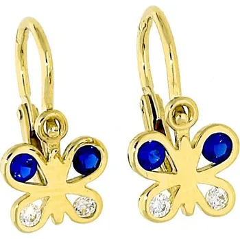 Náušnice Goldstore Náušnice motýlci s modrými kameny Váha: 1.02 g