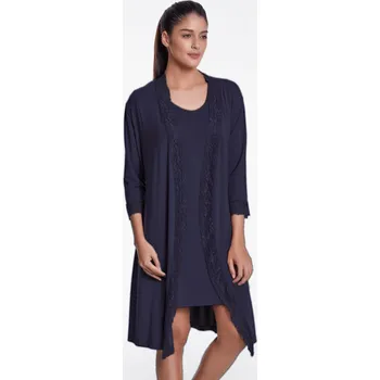Dámská noční košile Luisa Moretti Dámská bambusová košilka TAMARA s županem, Černá, , Bambusové vlákno 100%, Krátký - vel. S