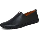 Letní kožené mokasíny pánské prodyšné loafers Barva: Černá, Velikost: 47