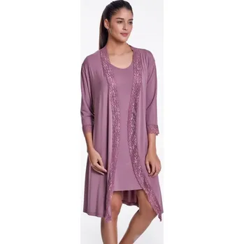 Luisa Moretti Dámská bambusová košilka TAMARA s županem, Borůvková, , Bambusové vlákno 100%, Krátký - vel. M