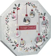 Yankee Candle Vánoční adventní kalendář věnec čajové svíčky 24 ks + skleněný svícen