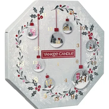 Svíčka Yankee Candle Vánoční adventní kalendář věnec čajové svíčky 24 ks + skleněný svícen