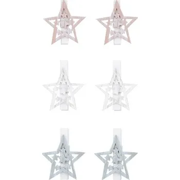 Hvězda dřevěná na kolíčku 4 cm, 6 ks