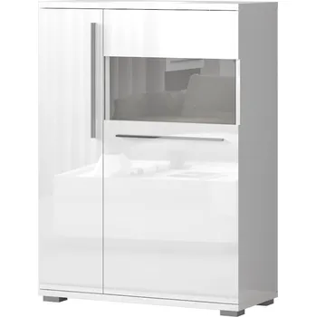 Knihovna Vitrína bílý lesk PIANO V90-2KSV