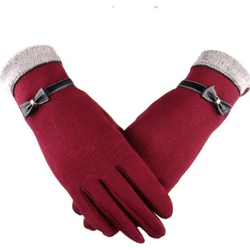 Rukavice Elegantní dámské dotykové zimní rukavice s kožešinou RU0046 - vínové - vel. UNI