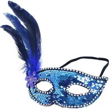 Karnevalová maska Maska plesová s peřím červená/modrá