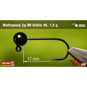 Rybářský háček Wolframový jig RedBass Sickle #6 - 17 mm - #6 - 1,5 g, Black, 5 ks