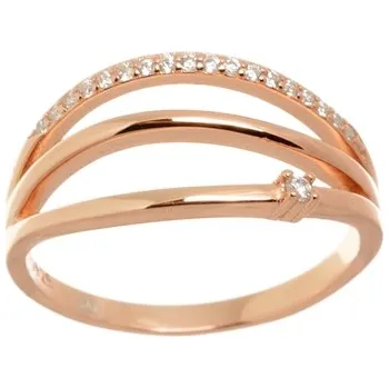 Prsten Dámský stříbrný prsten pozlacený růžovým zlatem s čirými zirkony STRP0365F