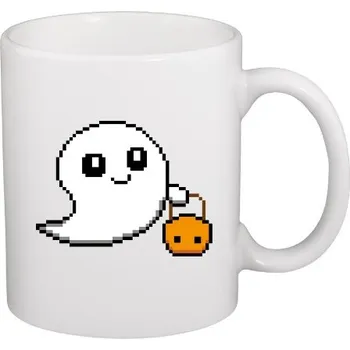 Hrnek malý bílý s potiskem Halloweenský duch