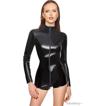 Lakovaný overal s dlouhými rukávy a krátkými nohavicemi Black Level, S