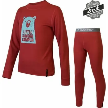 Dětské termoprádlo SENSOR DOUBLE FACE SET CAMPER dětský triko dl.rukáv + spodky tm.červená Velikost: tmavě červená, Barva: 130