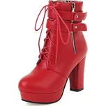 Módní polokozačky s pásky a zipem GoodDayGirl Fashion Barva: Červená, Velikost: 38