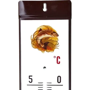 Domácí teploměr Venkovní teploměr smaltovaný, Hnědobílý 500x95 mm, Motiv pstruh