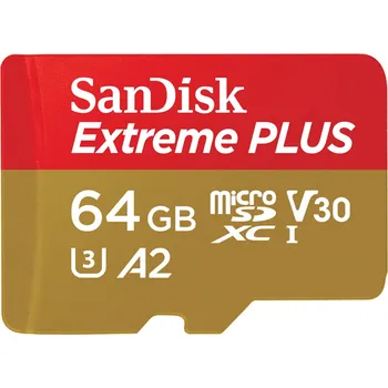 Paměťová karta SanDisk Extreme PLUS microSDXC 64GB + SD Adapter 200MB/s and 90MB/s A2 C10 V30 UHS-I U8