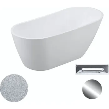 Vana Besco Akrylátová volně stojící vana Melody Glam S 150x80 (170x80) Barva: Bílá/stříbrná, Rozměry (cm): 150x80, Typ a barva výpustě: Click-Clack s přepadem, chrom