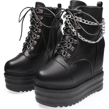 Dámské kozačky Kotníkové boty na klínku s řetězy Barva: Černá, Velikost: 36