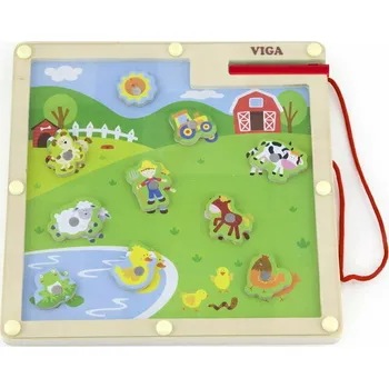 Dřevěná hračka Viga - Dřevěná magnetická hra farma