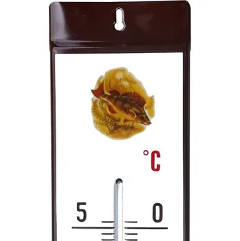 Domácí teploměr Venkovní teploměr smaltovaný, Hnědobílý 500x95 mm, Motiv okoun