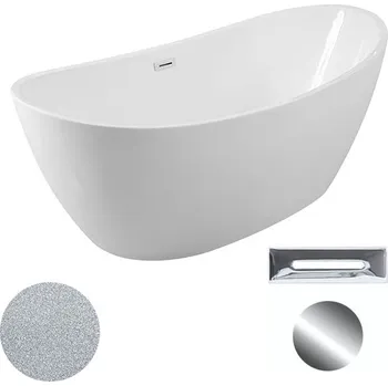 Vana Besco Akrylátová volně stojící vana Ayla Glam S 170x80 Barva: Bílá/stříbrná, Rozměry (cm): 170x80, Typ a barva výpustě: Click-Clack s přepadem, chrom