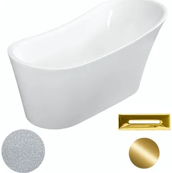 Vana Besco Akrylátová volně stojící vana Calima Glam S 170x74 Barva: Bílá/stříbrná, Rozměry (cm): 170x74, Typ a barva výpustě: Click-Clack s přepadem, zlatá