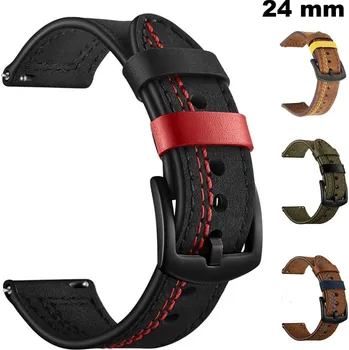 Kožený Barevný Pásek Na Hodinky 24 Mm Barva: Kávová - Žlutá