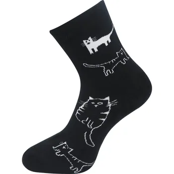 Dámské ponožky Dámské froté ponožky s potiskem koček NV8859- černé barvy 9001487 Velikost ponožek: 35-38