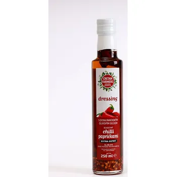 Rostlinný olej CRETAN FARMERS Dressing s extra panenským olivovým olejem Extra ostré Chilli papričky 250 ml