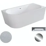 Besco Akrylátová volně stojící rohová vana Zoya Glam S 150x75 (170x80) bílá/stříbrná Rozměry (cm): 170x80, Typ a barva výpustě: Click-Clack s přepadem, chrom, Orientace: Pravá
