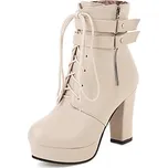 Módní polokozačky s pásky a zipem GoodDayGirl Fashion Barva: Béžová, Velikost: 38