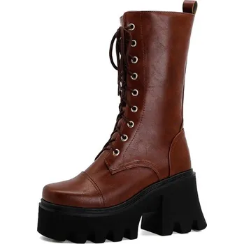 Dámské polobotky Polokozačky na asymetrickém podpatku GoodDayGirl Fashion Barva: Hnědá, Velikost: 38