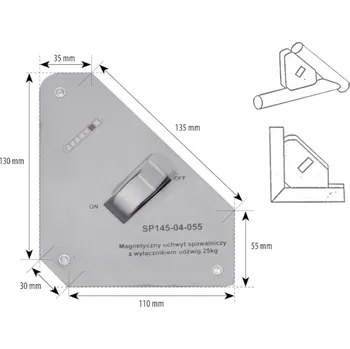 Úhloměr SPARTUS SP145-04-055 Úhlový magnet 25kg, vypínatelný