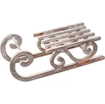 Vánoční dekorace Sáňky dřevo 40x14x bílá patina (792287)