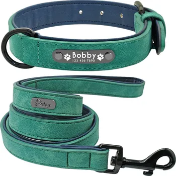 Obojek pro psa PET ARTIST Sada Kožený psí obojek s jmenovkou Barva: Zelená, Velikost: S