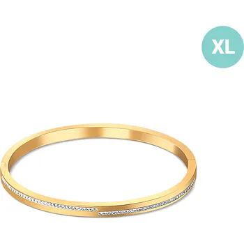 Náramek Zlacený pevný ocelový náramek se zirkony zlatý, provedení XL