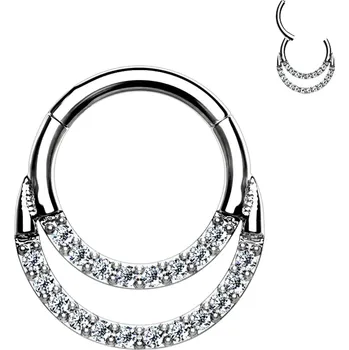 Piercing Atreya Titanový kroužek s otevíráním a dvojitou řadou zirkonů Barva: Stříbrná / Čirá, Délka / Průměr: 10 mm