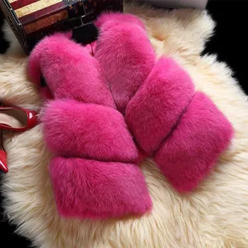 Dámská vesta Zimní kožich bez rukávů vesta chlupatá Barva: Fuchsiová, Velikost: XL