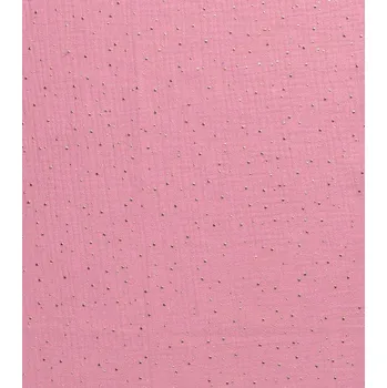 Metráž látka mušelín plenkovina zlaté tečky na růžové | RTex