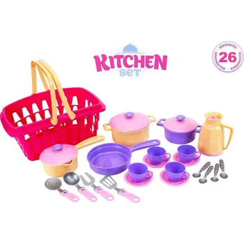 nádobí do dětské kuchyňky Kuchyňský set s košíkem 25 ks
