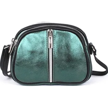 Kabelka Tříoddílová kožená zelená crossbody kabelka Vera Pelle no. 351